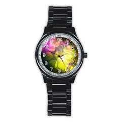 Plaid Star Light Color Rainbow Yellow Purple Pink Gold Blue Stainless Steel Round Watch by Mariart