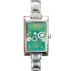 Sunflower Sakura Flower Floral Circle Green Rectangle Italian Charm Watch by Mariart