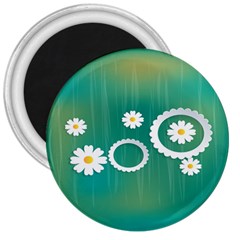 Sunflower Sakura Flower Floral Circle Green 3  Magnets by Mariart