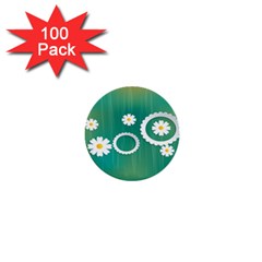 Sunflower Sakura Flower Floral Circle Green 1  Mini Buttons (100 Pack) 