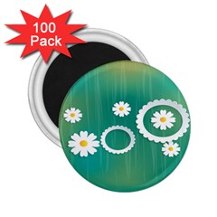 Sunflower Sakura Flower Floral Circle Green 2 25  Magnets (100 Pack) 