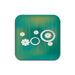 Sunflower Sakura Flower Floral Circle Green Rubber Coaster (square)  by Mariart