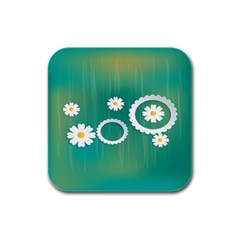 Sunflower Sakura Flower Floral Circle Green Rubber Square Coaster (4 Pack)  by Mariart