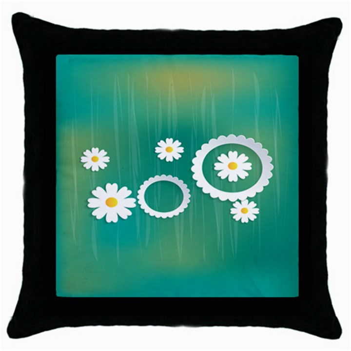 Sunflower Sakura Flower Floral Circle Green Throw Pillow Case (Black)