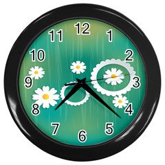 Sunflower Sakura Flower Floral Circle Green Wall Clocks (black) by Mariart