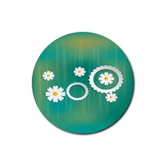 Sunflower Sakura Flower Floral Circle Green Rubber Coaster (round) 