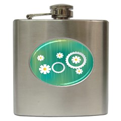 Sunflower Sakura Flower Floral Circle Green Hip Flask (6 Oz) by Mariart