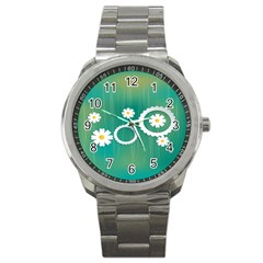 Sunflower Sakura Flower Floral Circle Green Sport Metal Watch by Mariart