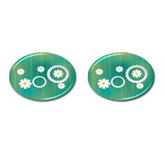 Sunflower Sakura Flower Floral Circle Green Cufflinks (oval) by Mariart