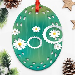 Sunflower Sakura Flower Floral Circle Green Ornament (oval Filigree)