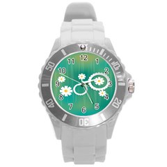 Sunflower Sakura Flower Floral Circle Green Round Plastic Sport Watch (l) by Mariart