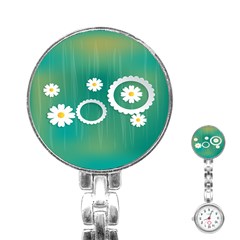 Sunflower Sakura Flower Floral Circle Green Stainless Steel Nurses Watch by Mariart