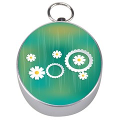 Sunflower Sakura Flower Floral Circle Green Silver Compasses by Mariart