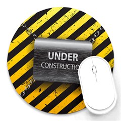 Under Construction Sign Iron Line Black Yellow Cross Round Mousepads by Mariart