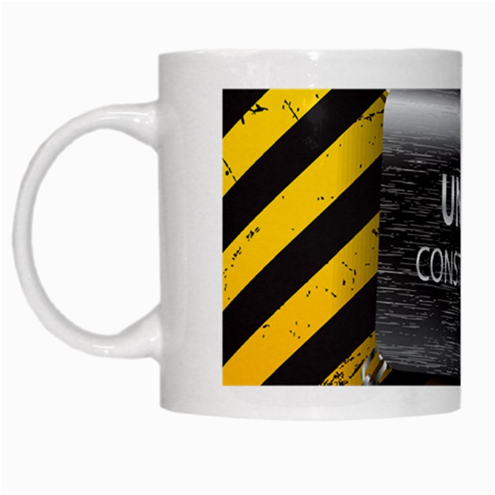 Under Construction Sign Iron Line Black Yellow Cross White Mugs