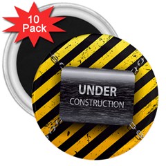 Under Construction Sign Iron Line Black Yellow Cross 3  Magnets (10 Pack) 