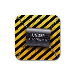 Under Construction Sign Iron Line Black Yellow Cross Rubber Square Coaster (4 Pack)  by Mariart