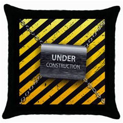 Under Construction Sign Iron Line Black Yellow Cross Throw Pillow Case (black) by Mariart