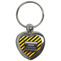 Under Construction Sign Iron Line Black Yellow Cross Key Chains (heart)  by Mariart