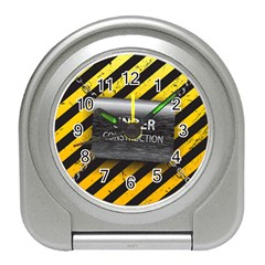 Under Construction Sign Iron Line Black Yellow Cross Travel Alarm Clocks by Mariart