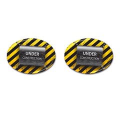 Under Construction Sign Iron Line Black Yellow Cross Cufflinks (oval) by Mariart