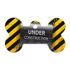 Under Construction Sign Iron Line Black Yellow Cross Dog Tag Bone (two Sides) by Mariart