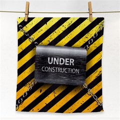 Under Construction Sign Iron Line Black Yellow Cross Face Towel by Mariart