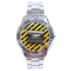 Under Construction Sign Iron Line Black Yellow Cross Stainless Steel Analogue Watch by Mariart