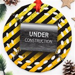 Under Construction Sign Iron Line Black Yellow Cross Ornament (Round Filigree) Front