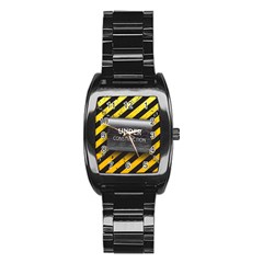 Under Construction Sign Iron Line Black Yellow Cross Stainless Steel Barrel Watch by Mariart