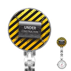 Under Construction Sign Iron Line Black Yellow Cross Stainless Steel Nurses Watch by Mariart