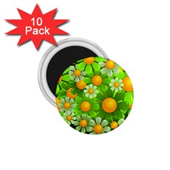 Sunflower Flower Floral Green Yellow 1 75  Magnets (10 Pack)  by Mariart