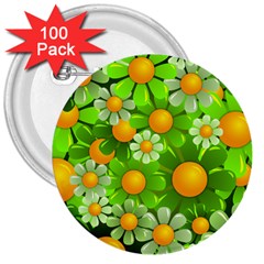 Sunflower Flower Floral Green Yellow 3  Buttons (100 Pack) 