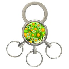 Sunflower Flower Floral Green Yellow 3-ring Key Chains by Mariart