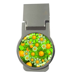 Sunflower Flower Floral Green Yellow Money Clips (round) 