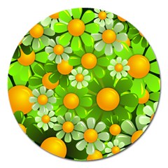 Sunflower Flower Floral Green Yellow Magnet 5  (round) by Mariart