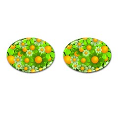 Sunflower Flower Floral Green Yellow Cufflinks (oval)