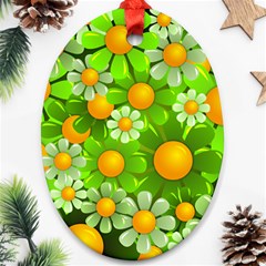 Sunflower Flower Floral Green Yellow Oval Ornament (two Sides) by Mariart