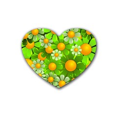 Sunflower Flower Floral Green Yellow Rubber Coaster (heart)  by Mariart