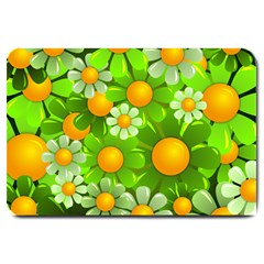 Sunflower Flower Floral Green Yellow Large Doormat  by Mariart