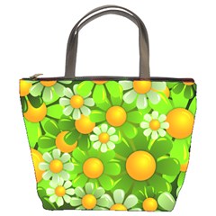 Sunflower Flower Floral Green Yellow Bucket Bags by Mariart