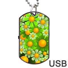 Sunflower Flower Floral Green Yellow Dog Tag Usb Flash (one Side) by Mariart