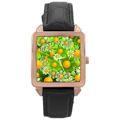 Sunflower Flower Floral Green Yellow Rose Gold Leather Watch  by Mariart