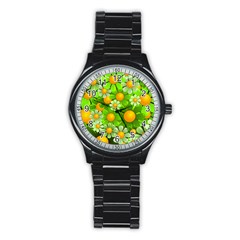 Sunflower Flower Floral Green Yellow Stainless Steel Round Watch by Mariart