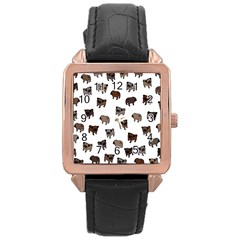 Pug Dog Pattern Rose Gold Leather Watch  by Valentinaart