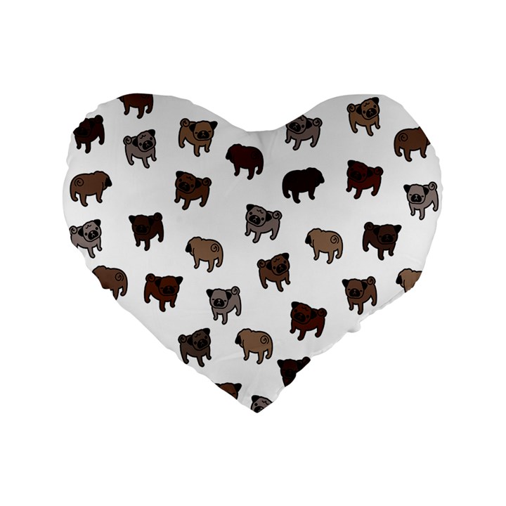 Pug dog pattern Standard 16  Premium Flano Heart Shape Cushions