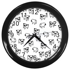 Pug Dog Pattern Wall Clocks (black) by Valentinaart