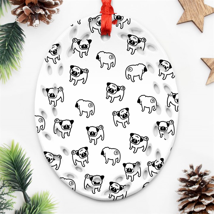 Pug dog pattern Oval Filigree Ornament (Two Sides)