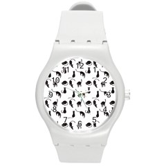 Black Cats Pattern Round Plastic Sport Watch (m) by Valentinaart