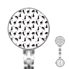 Black Cats Pattern Stainless Steel Nurses Watch by Valentinaart